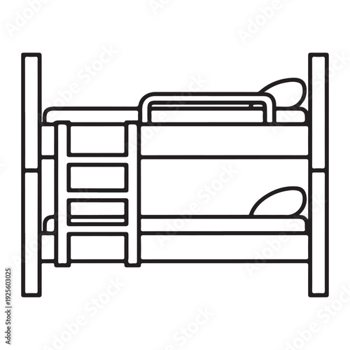 Simple Outline Bunk Bed Icon with Ladder and Pillows