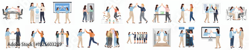 Flat Style Diverse Business Team Celebrating Success, Collaboration and Achievement Illustration
