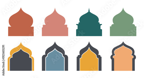 Collection of Islamic Arches and Windows in Various Colors and Styles.