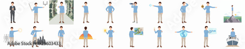 Flat Illustration Businessman Character Showing Presentation and Different Concepts