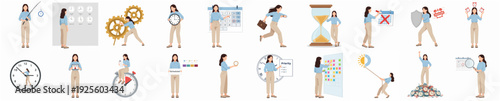 Simple Style Business Woman in Various Time Management Activities Illustration