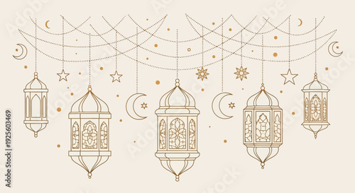 Islamic Lanterns and Crescent Moons Decoration.