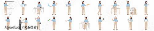 Flat Style Female Professional in Various Work Scenarios Illustration Set