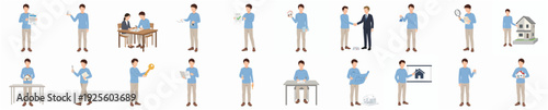 Flat Illustration Real Estate Agent Man Character Design Set for Microstock