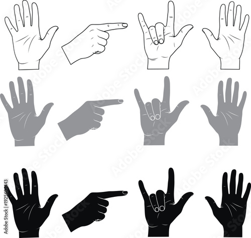 Hand gestures and sign language illustrations