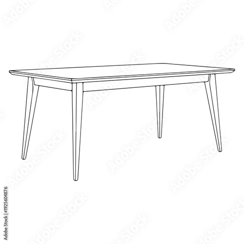 Minimalist line art illustration of a rectangular dining table with tapered legs