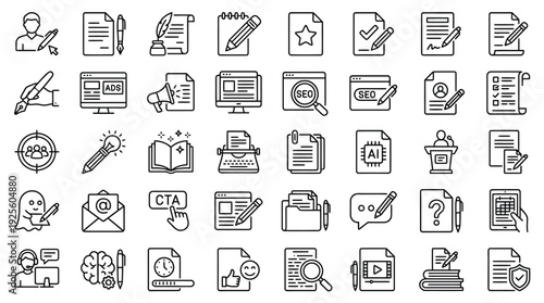 Business and Office Management Line Icons Set – Thin Outline Administration and Corporate Workflow Vector Collection