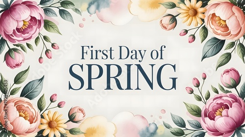 Celebrate First Day of Spring Vintage Floral Poster Flower Illustration Seasonal Celebration Graphic Design Elegant Background