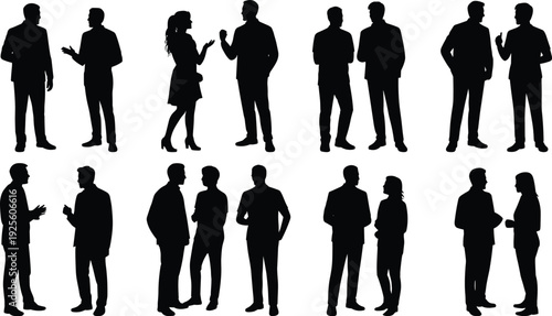 Man walking dog silhouettes set, daily pet exercise routine, outdoor lifestyle concept, black vector illustration isolated white background