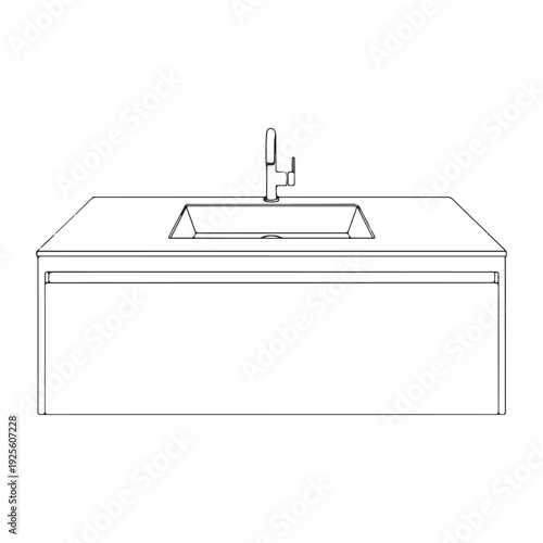 Minimalist Outline Drawing Modern Bathroom Vanity Sink Faucet Front View