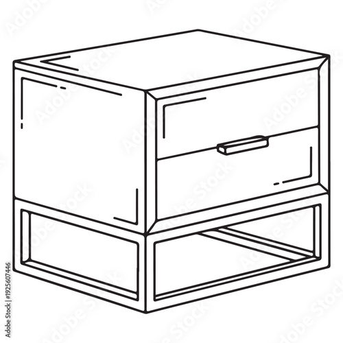 Modern Minimalist Line Art Bedside Table with Drawer and Shelf