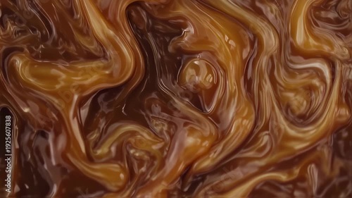 Abstract swirling liquid in warm brown and tan tones. Shiny, viscous texture. Soft highlights