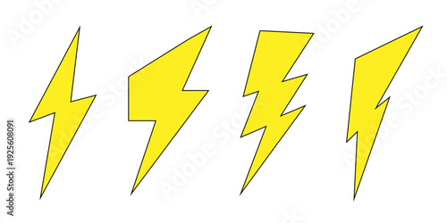 Vector of Lightning, electric power, voltage. lightning bolt electric energy symbol silhouette. Yellow Lightning bolt icon design element