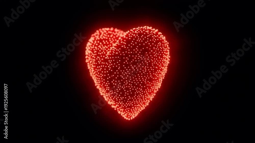 Glowing Red Heart Made of Particles on Black Background
