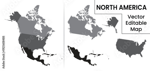Detailed map of North America divided into Canada United States and Mexico. Useful for geography lessons travel planning and political infographics.