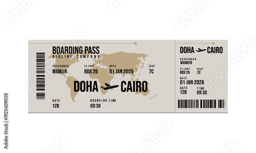 Airline boarding pass ticket for Doha to Cairo flight 1