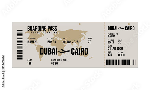 Airline boarding pass ticket for Dubai to Cairo flight 1