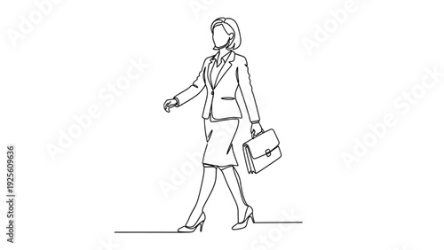 Continuous line businesswoman walking confidently success illustration