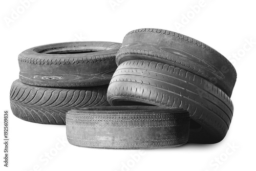 old worn damaged tire isolated on white background
