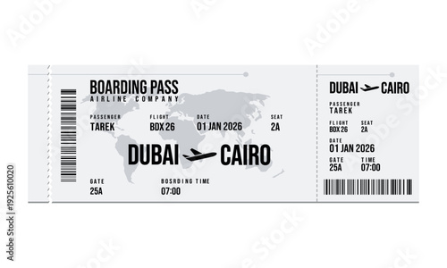 Airline boarding pass ticket for Dubai to Cairo flight