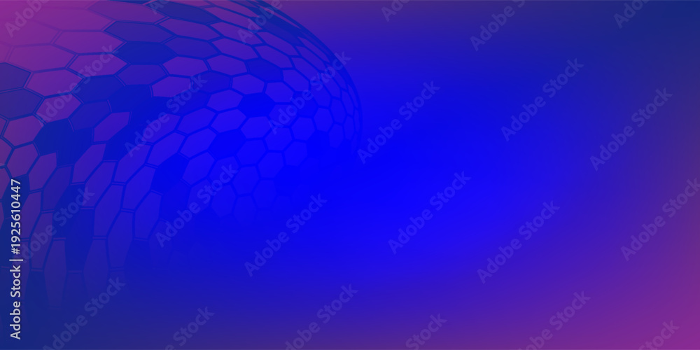 Obraz premium Abstract blue and purple technology background with transparent hexagons in motion. Futuristic geometric design for innovation, science, and digital concepts.