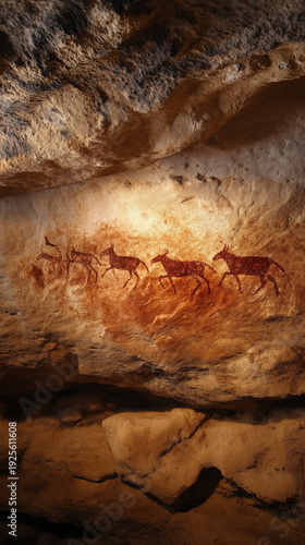 AI generator images of It is a source of prehistoric cave paintings. These paintings are proof of the artistic creativity of Paleolithic humans.