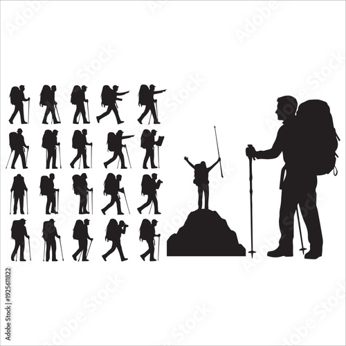 Hiking Adventure Mountain Silhouette Vector