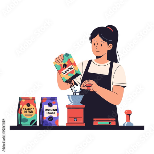 Barista Grinding Coffee Beans for Morning Brew