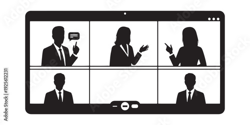 Business video conference silhouettes discussing online meeting virtual team communication concept