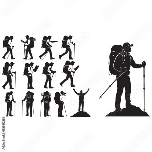 Hiking Adventure Mountain Silhouette Vector
