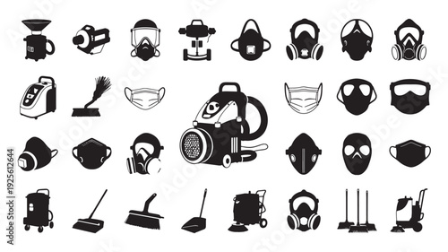 Set of 30 cleaning and protection equipment icons vector