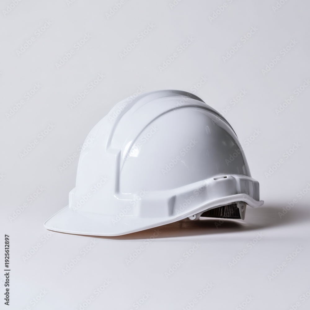 Fototapeta premium White safety helmet on plain background for construction or industrial use