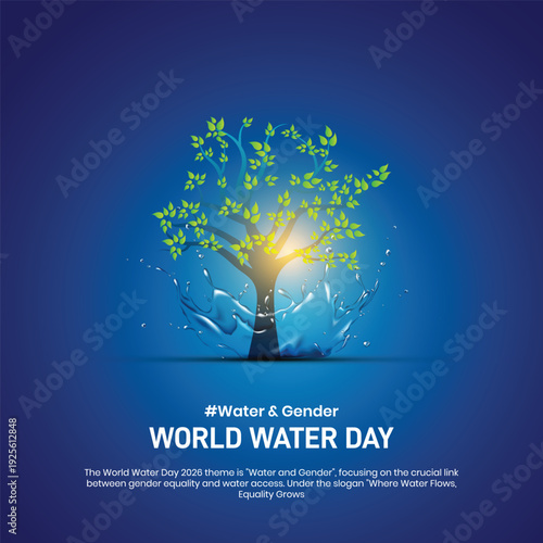 World Water Day 2026. world water day concept banner, poster, social media post, postcard, background, template, backdrop, greetings card vector design etc. Water and gender