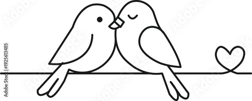 Two tiny birds cuddling on a thin branch with subtle heart detail at the end