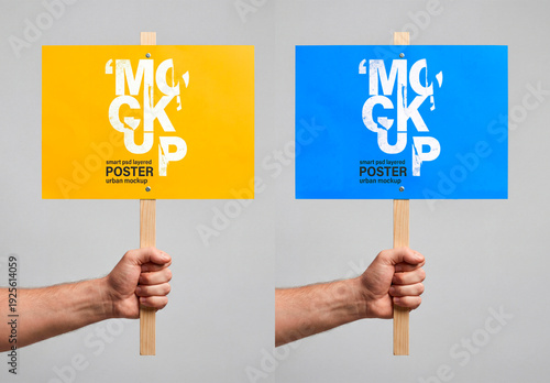 Protest Sign Mockup – Hand holding blank board