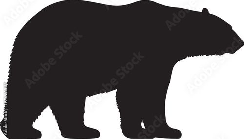 Black silhouette of a polar bear standing on all fours white