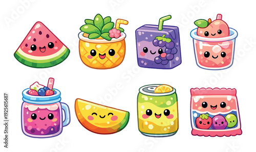 Watermelon pineapple and drinks smiling on dark background