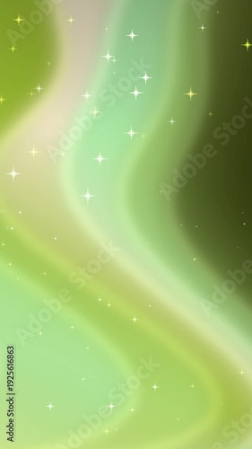 Abstract green background with wavy lines and sparkles