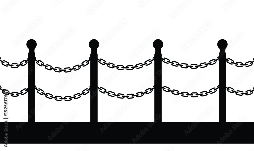 Obraz premium Black Chain Barrier Fence Silhouette Vector Illustration
