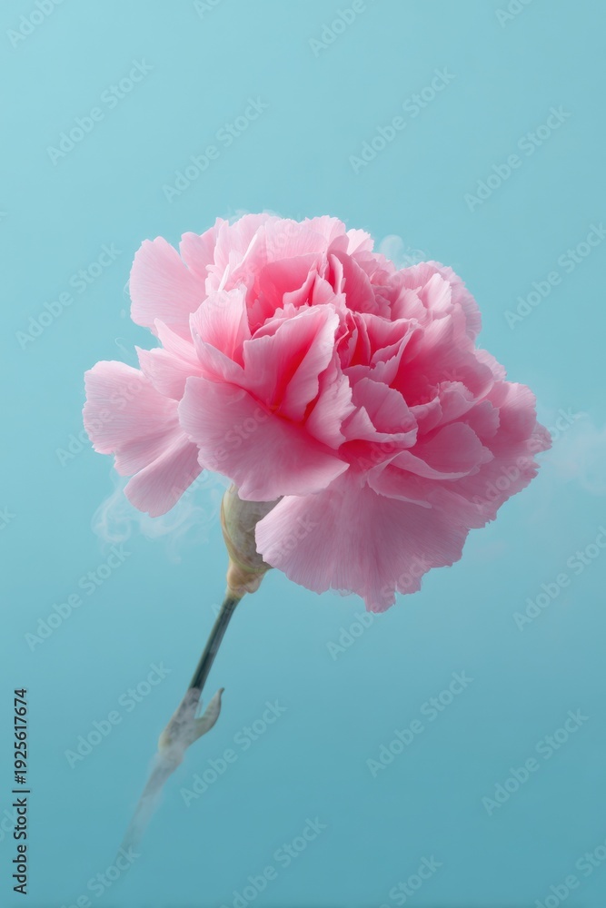 Fototapeta premium Pink carnation flower against soft blue background