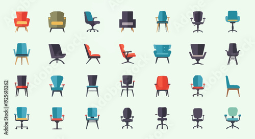 Collection of Modern Office Chairs in Various Colors.