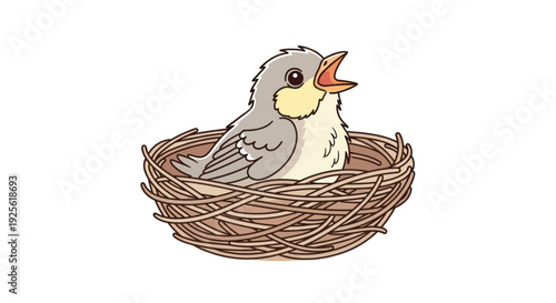 Gray Bird Sitting in Nest.