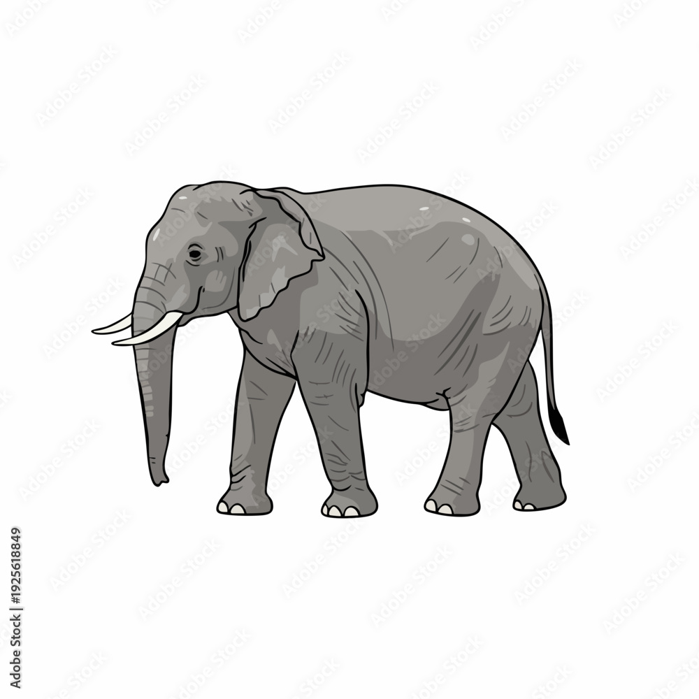 Fototapeta premium Handdrawn Detailed Cute Elephant Animal Wild Life Mammal Illustration