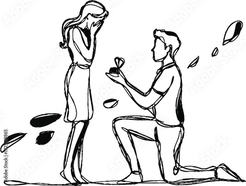 hand drawn couple proposal illustration with ring