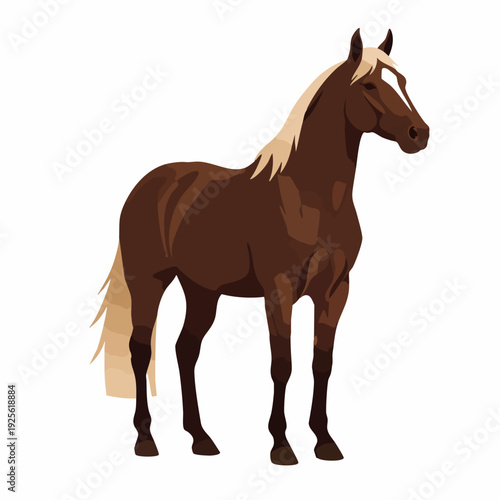 Flat Style Detailed Horse Illustration of a Brown Adult Animal