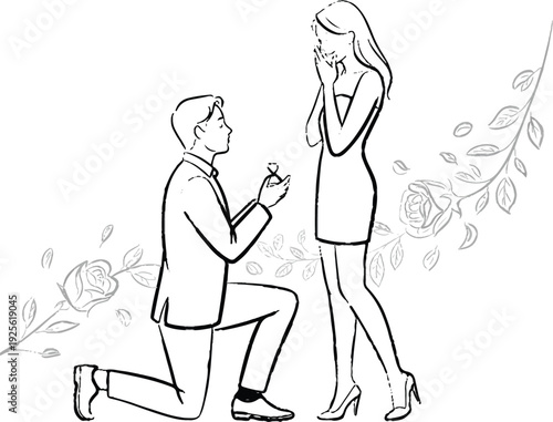 romantic proposal scene with man kneeling and ring