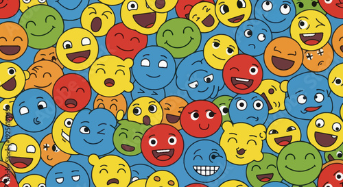 Colorful Emoji Faces Showing Various Emotions.