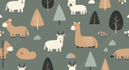 Alpaca Deer Animals Cartoon Pattern Design.