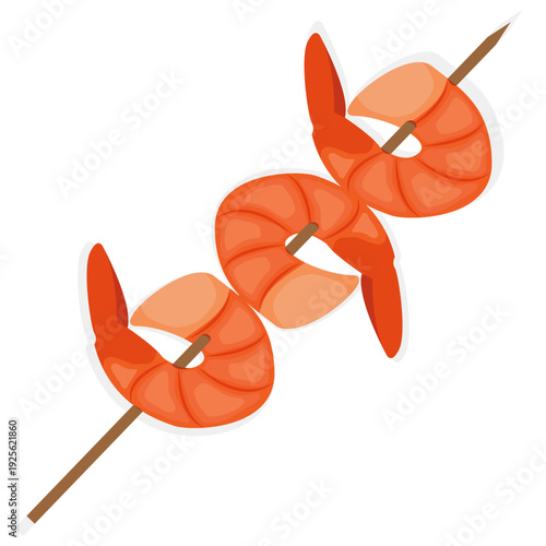 Shrimp skewer, shrimp on stick vector.