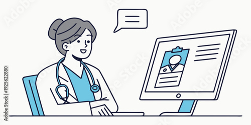 Healthcare professional conducting a virtual patient consultation via computer